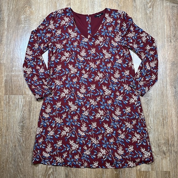 Madewell EUC Floral Dress Button-Back Lined Long Sleeve V-Neck Women's Small S - Picture 2 of 12